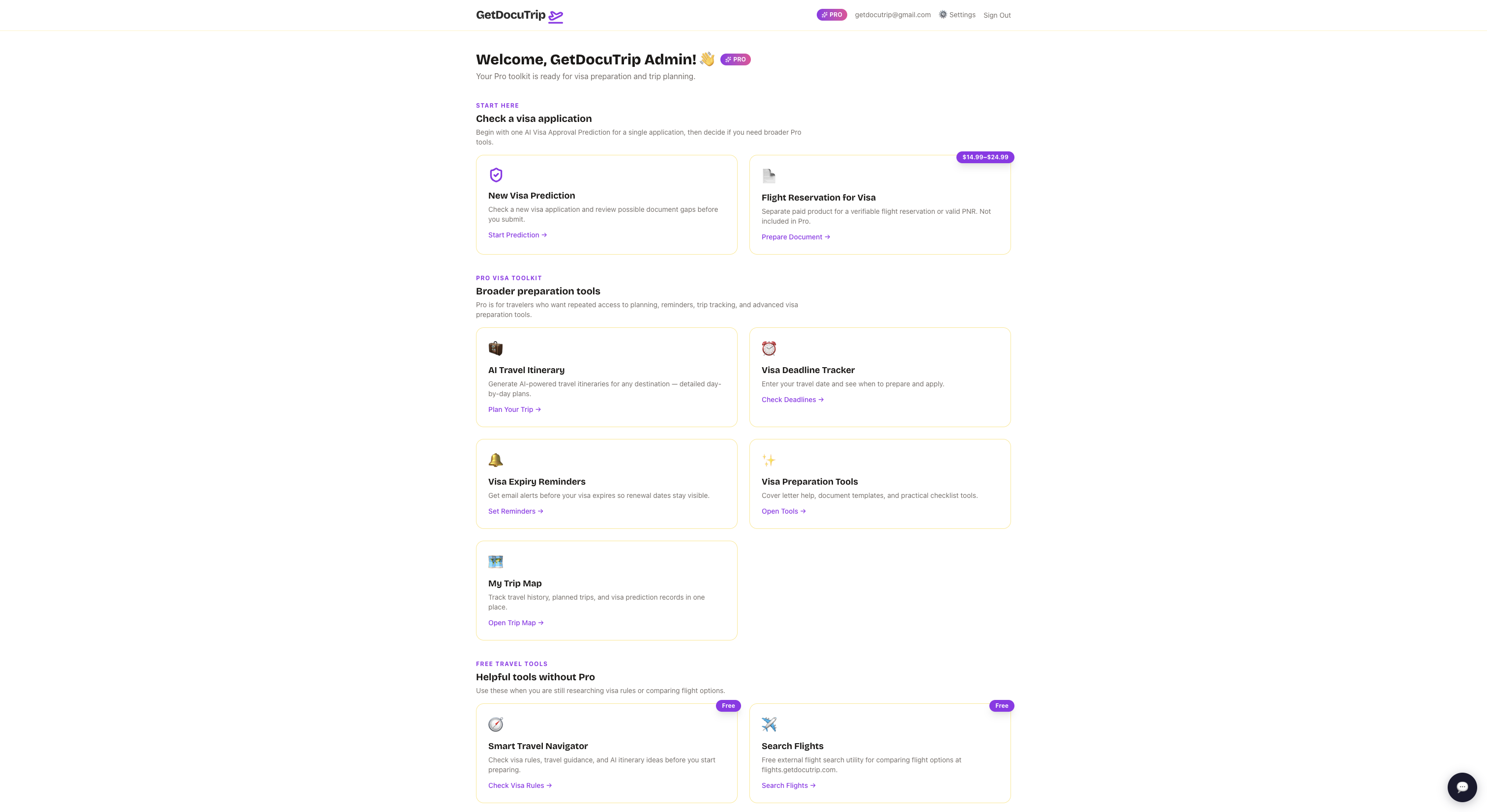 GetDocuTrip account dashboard