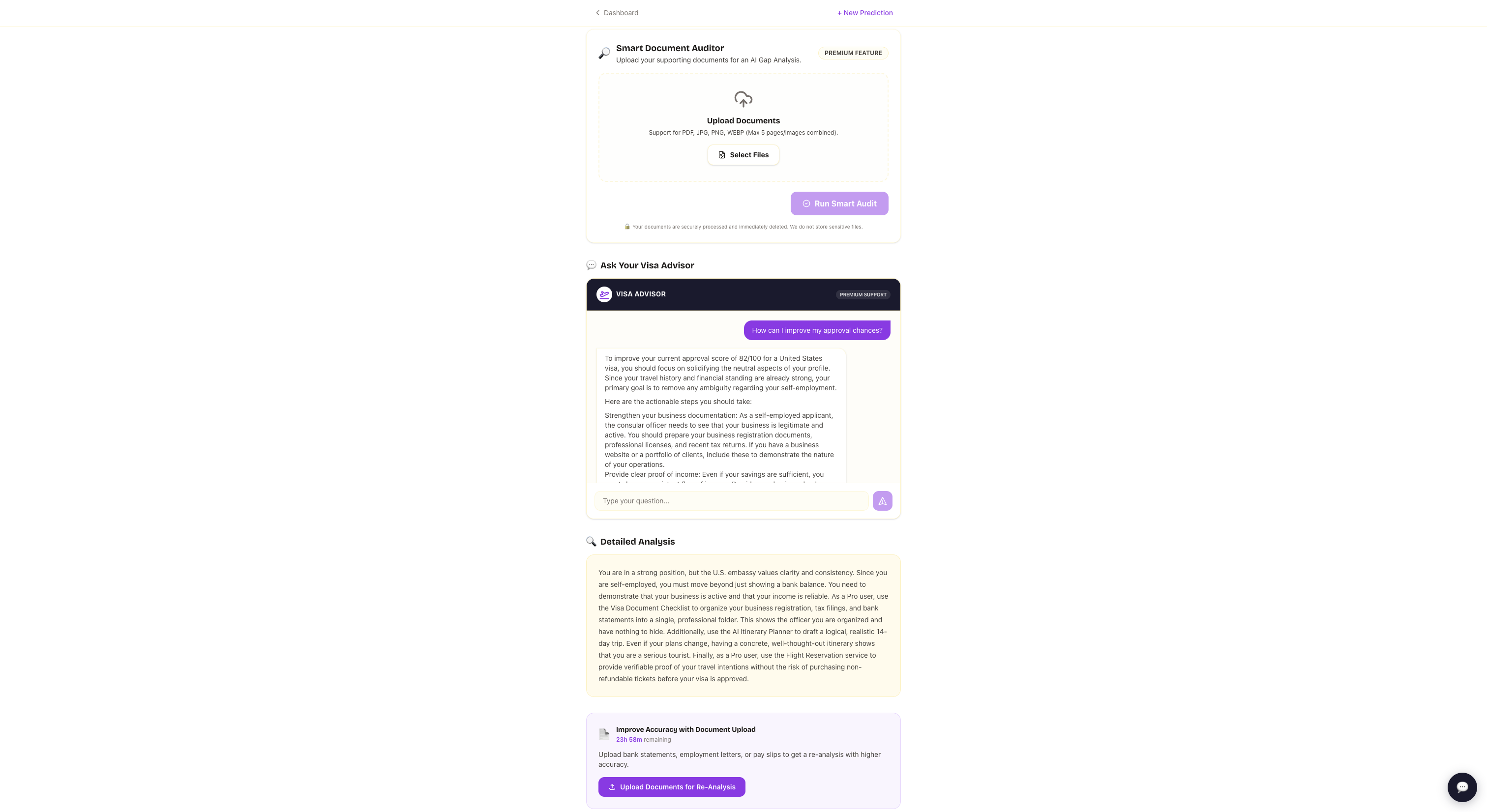 GetDocuTrip visa prediction result details